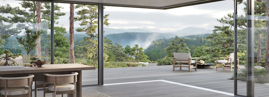 Barrierefreie Schiebetür mit Öffnung über Eck