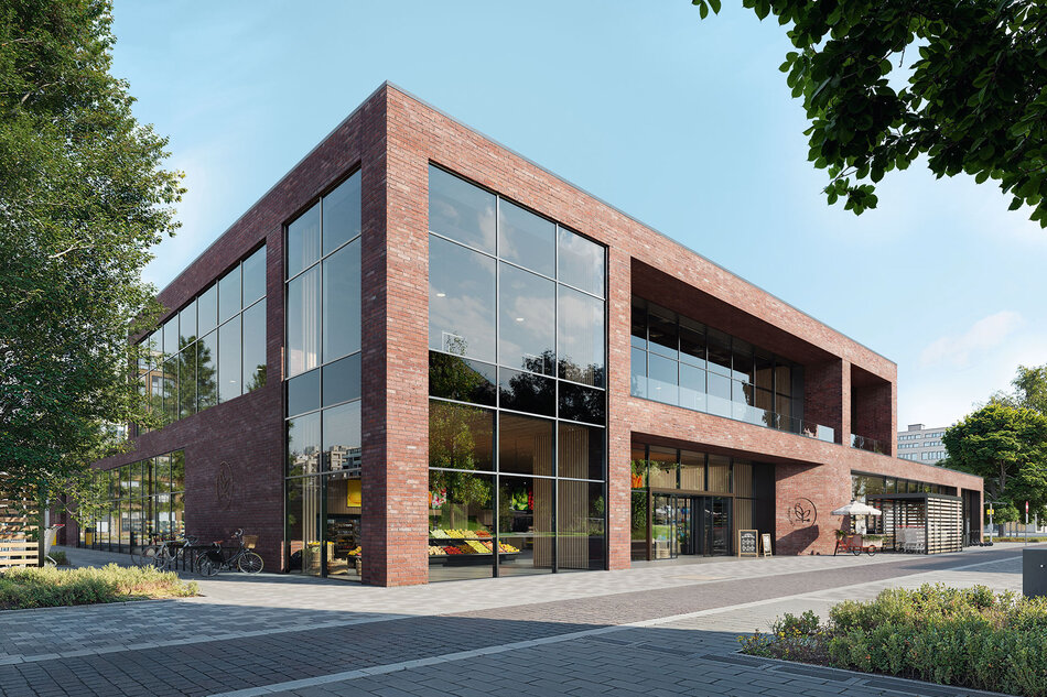 Shopfassade im Pfosten Riegel System von Schüco