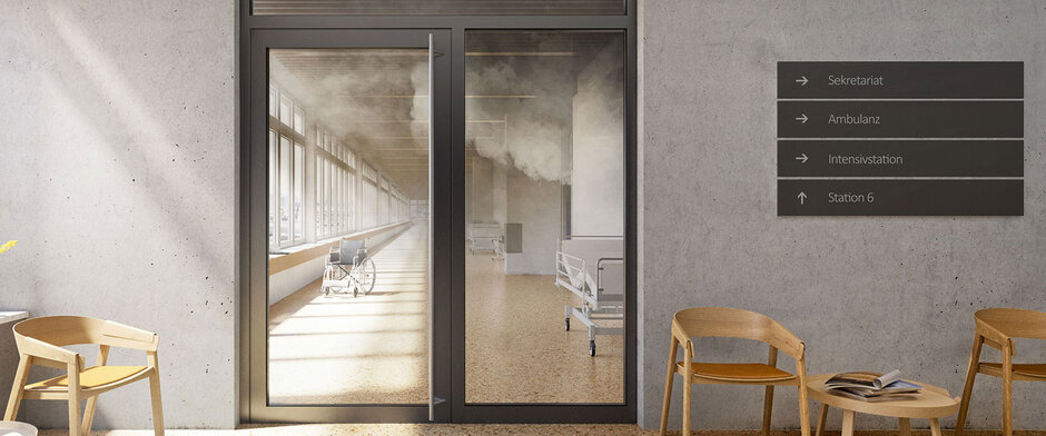 Rauchschutztür aus Aluminium und Glas